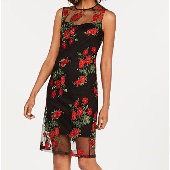 calvin klein floral embroidered sheath dress